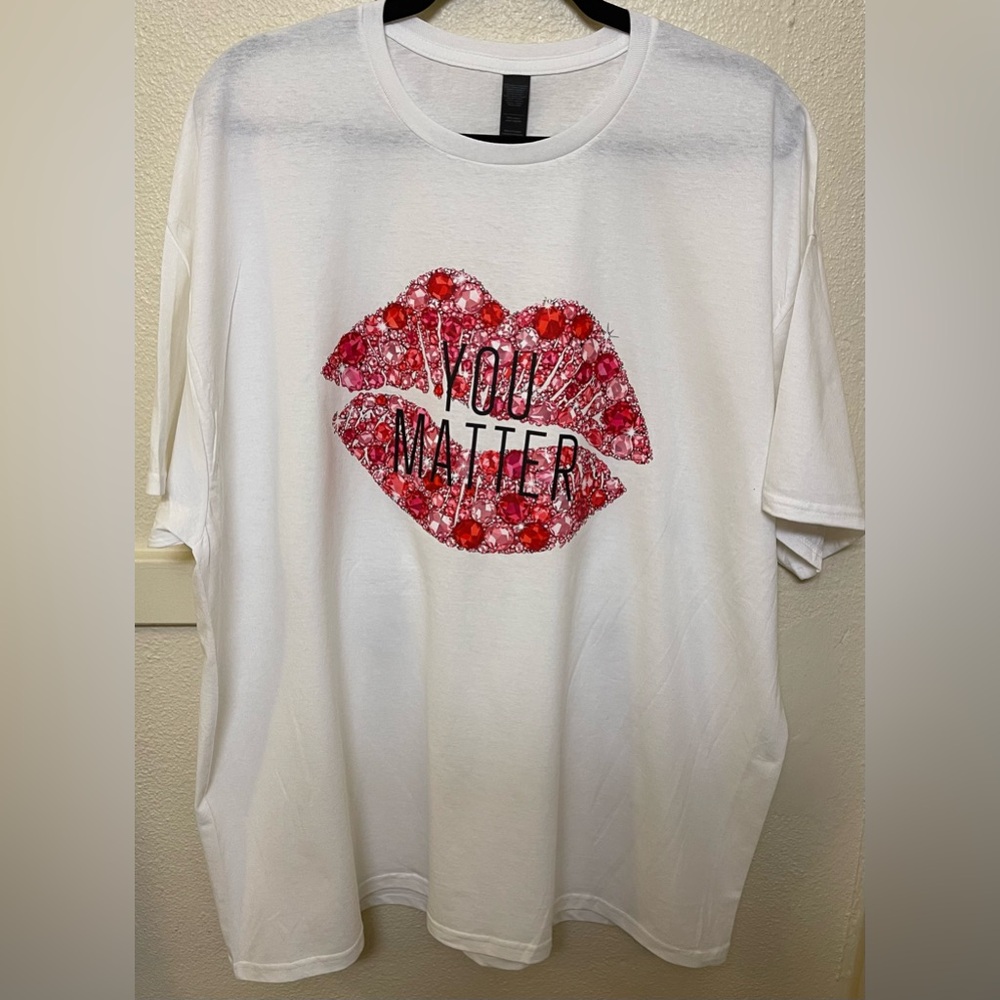 White Tee with Red Lips Design